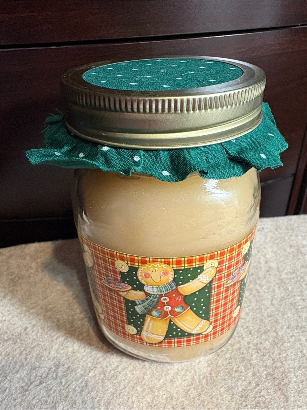 🎄Handcrafted Gingerbread Jar Candle with Green Fabric Lid